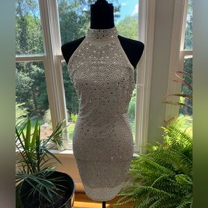 Windsor White Rhinestone Halter Dress